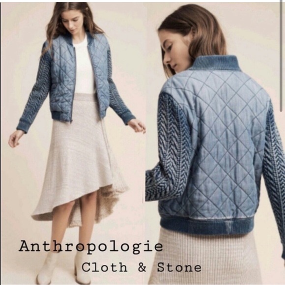 Anthropologie Cloth & Stone Quilted Chambray Bomber Jacket size XS - Picture 2 of 16